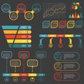 Infographics elements set. Funnel, graph, chart, arrows. Infographics with 5 or 3 steps, levels, options. Vector illustration.